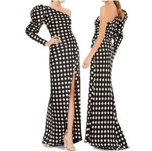 ONE SLEEVE POLKA DOT SHEATH GOWN